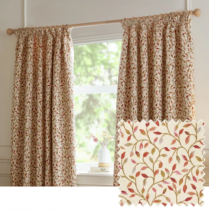 Cervino Jacquard Room Darkening Pencil Pleat Curtains Rednut