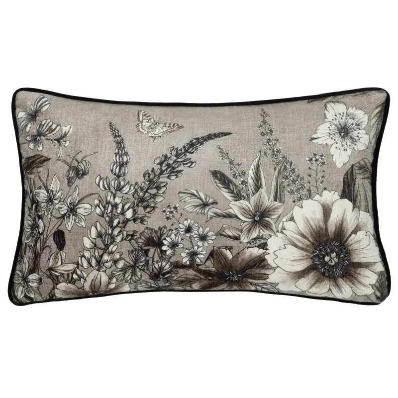 Harlington Gardenia Floral Piped Cushion Sepia
