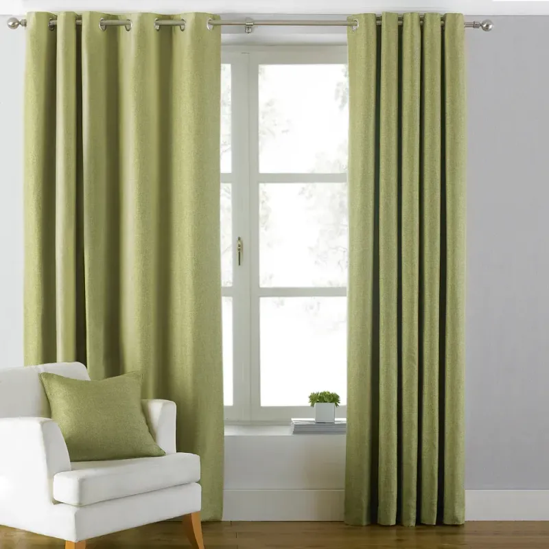 Atlantic Twill Woven Eyelet Curtains Green