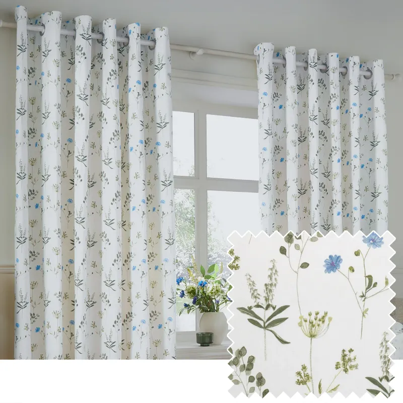 Meadow Room Darkening 100% Cotton Eyelet Curtains