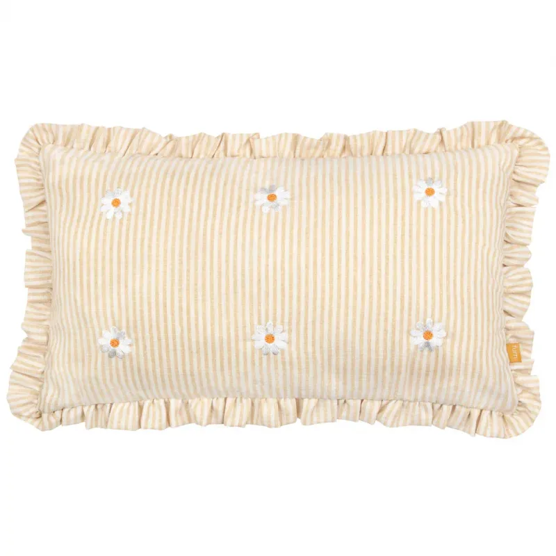 Les Fleurs Embroidered Ruffle Cushion Daisies