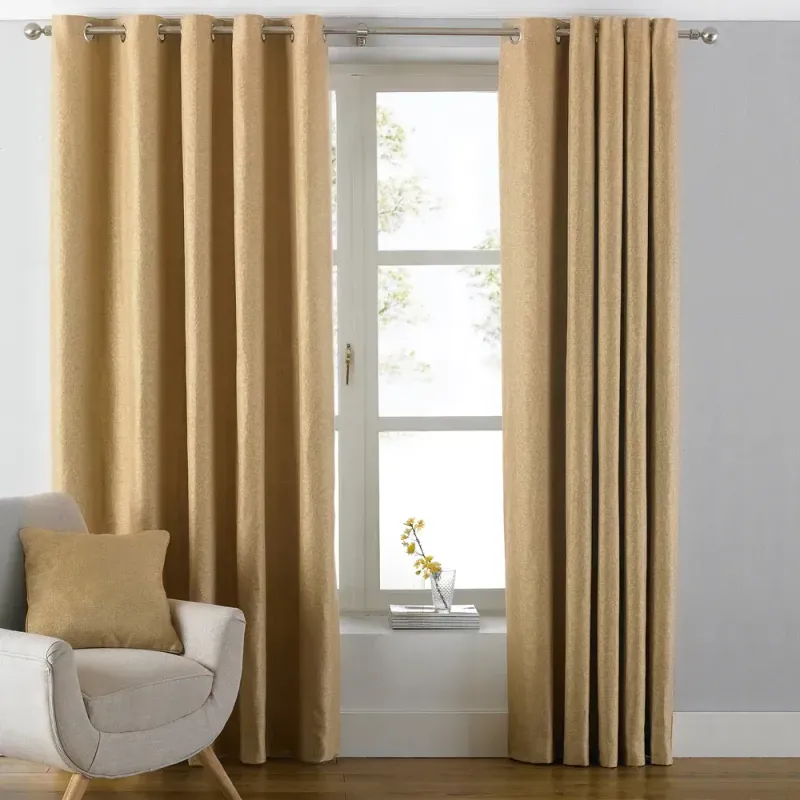 Atlantic Twill Woven Eyelet Curtains Ochre