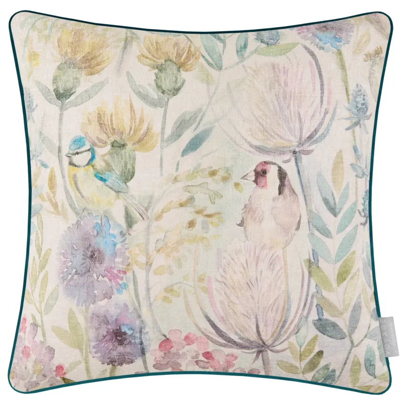 Morning Chorus Printed Square Cushion Cream