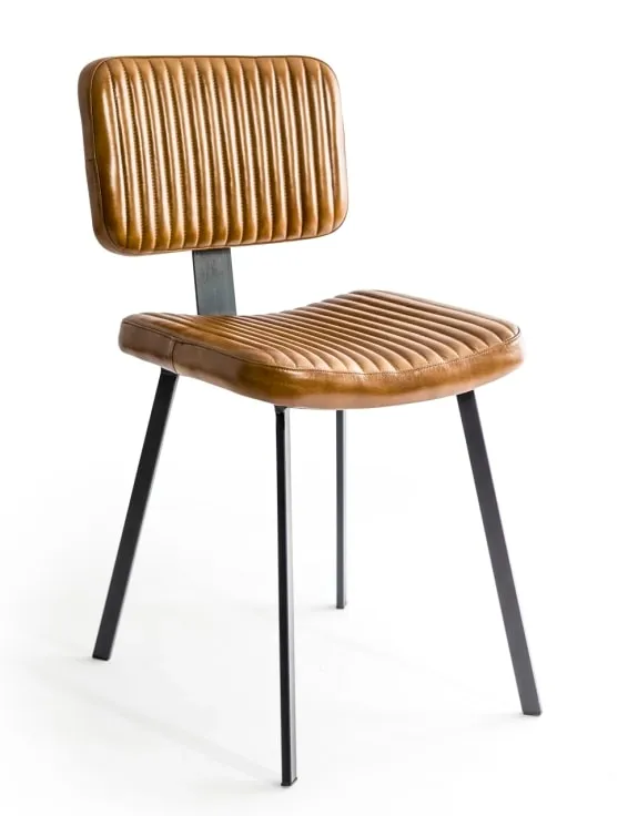 Industrial Vintage Ribbed Leather & Iron Chair x 2