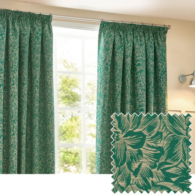 Grantley Jacquard Pencil Pleat Curtains Emerald