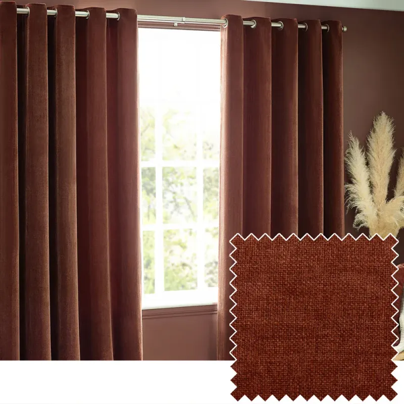Heavy Chenille Room Darkening Eyelet Curtains Nutmeg