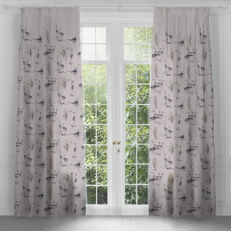 Cranes Printed Pencil Pleat Curtains