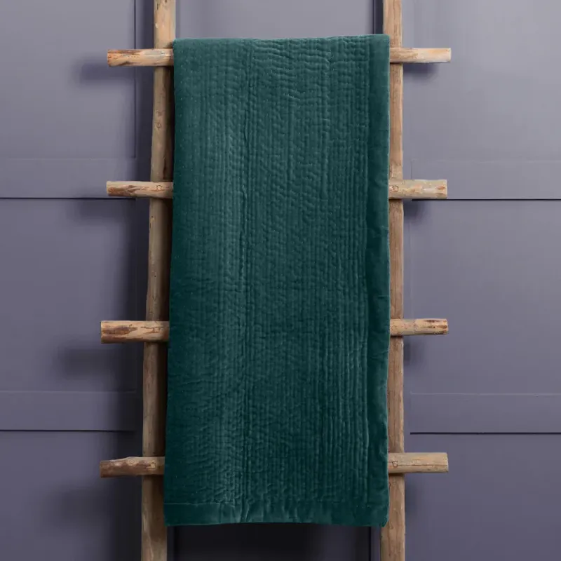 Haze Velvet Quilted Throw Ocean