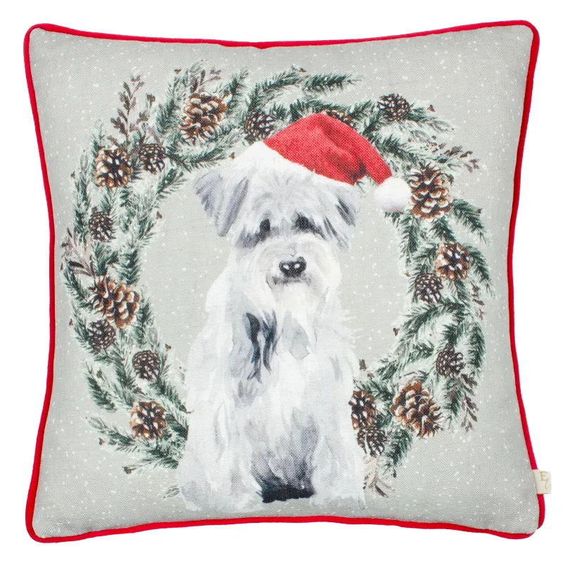 Christmas Dog Wreath Cushion Multicolour