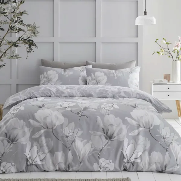 Magnolia Dreams Grey Printed Duvet Set