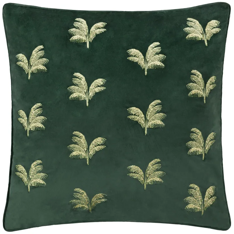 Guilded Palms Embroidered Cushion Emerald