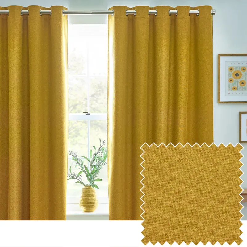 Dawn 100% Blackout Thermal Eyelet Curtains Mustard
