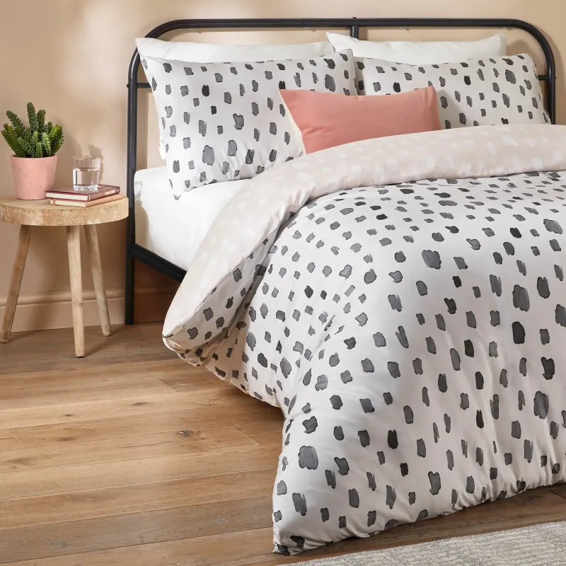 Robi Printed Soft Touch Duvet Cover Set Linen/Charcoal