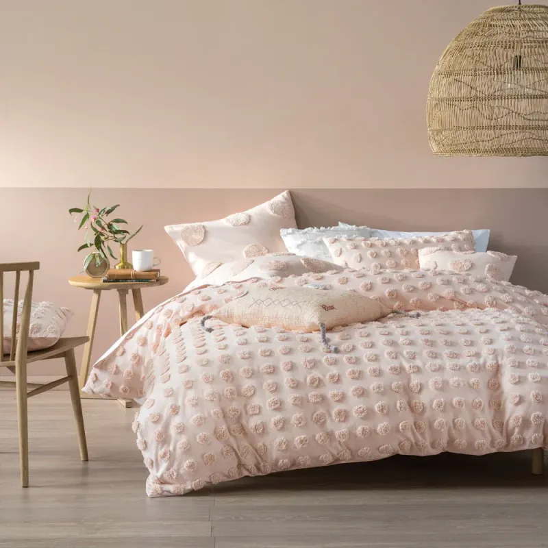 Haze Tufted 100% Cotton Duvet Cover Set Peach