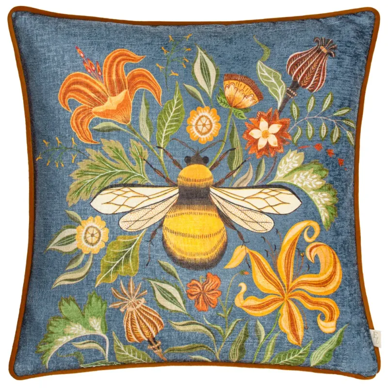 Hawthorn Bee Cushion Petrol Blue