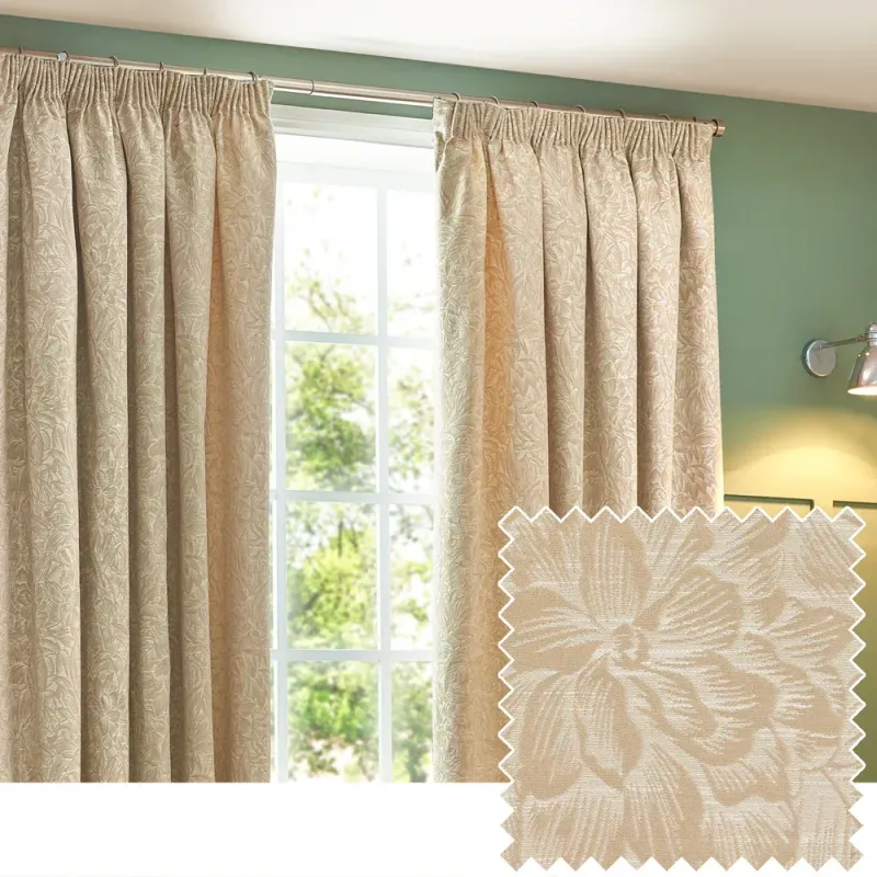 Grantley Jacquard Pencil Pleat Curtains Natural