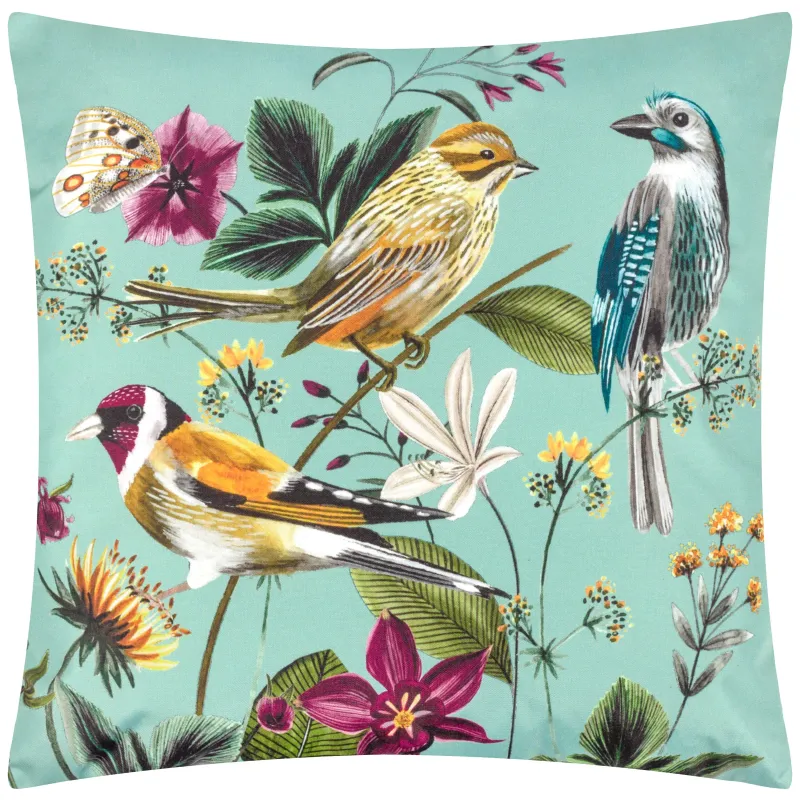 Midnight Garden Birds Outdoor Cushion Aqua