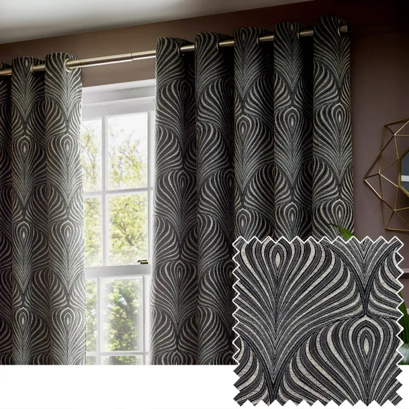 Gatsby Jacquard Eyelet Curtains Black