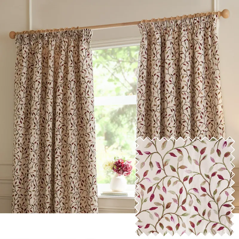 Cervino Jacquard Room Darkening Pencil Pleat Curtains Damson