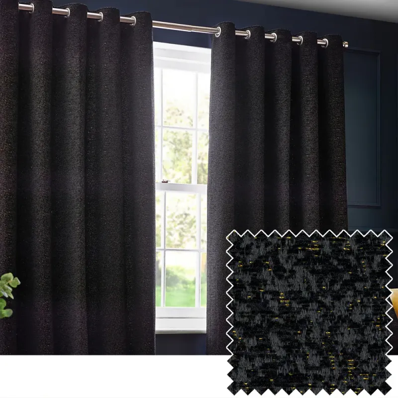 Galaxy Room Darkening Eyelet Curtains Black