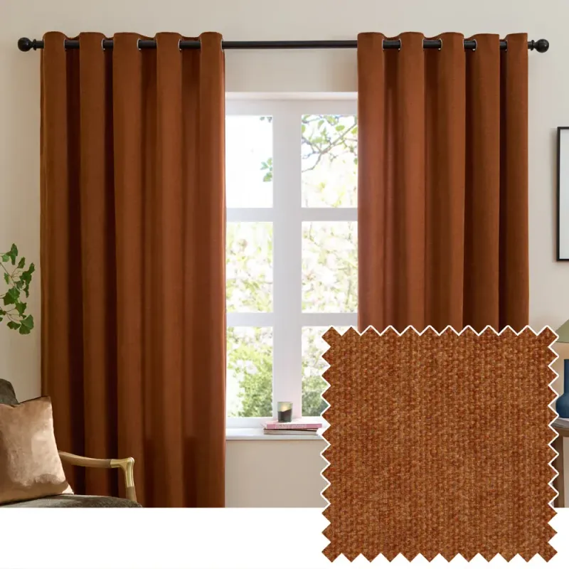 Soft Chenille Blackout Eyelet Curtains Rust
