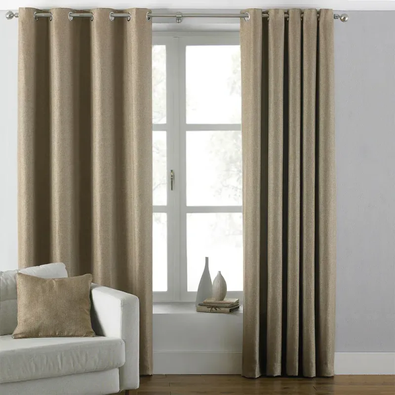 Atlantic Twill Woven Eyelet Curtains Latte