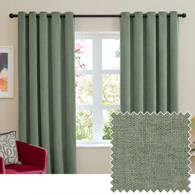 Soft Chenille Blackout Eyelet Curtains Green