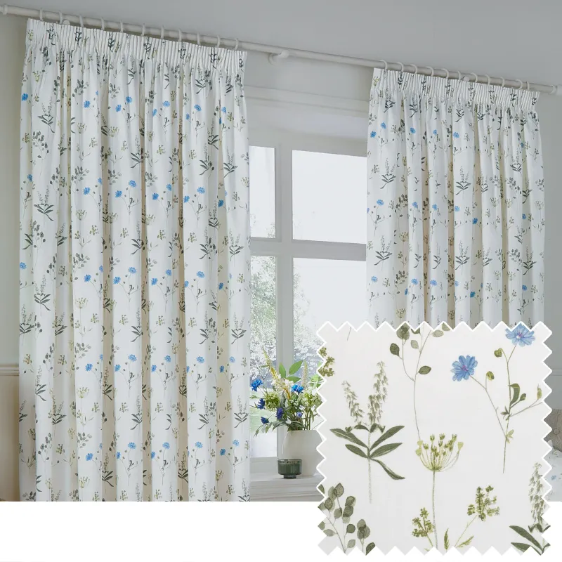 Meadow Room Darkening 100% Cotton Pencil Pleat Curtains