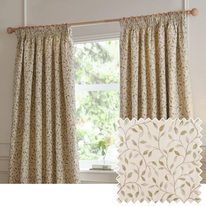 Cervino Jacquard Room Darkening Pencil Pleat Curtains Lichen