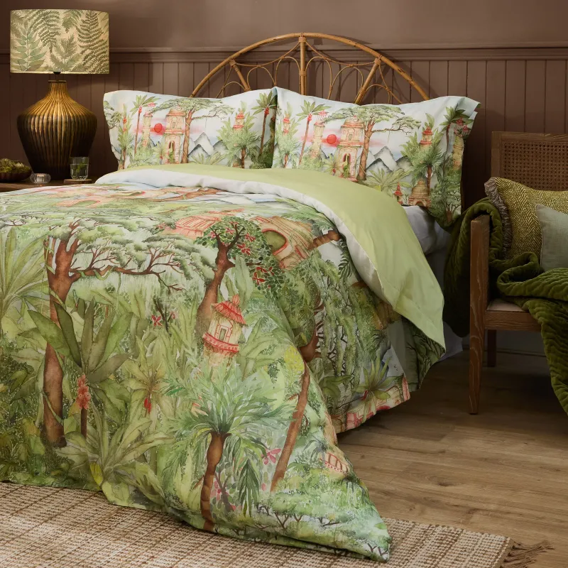 Eden Ruins Printed Duvet Cover Set Green