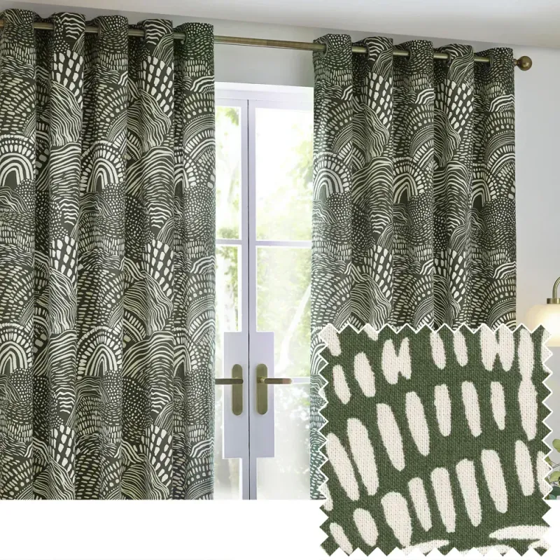 Nola Abstract Curtains Olive