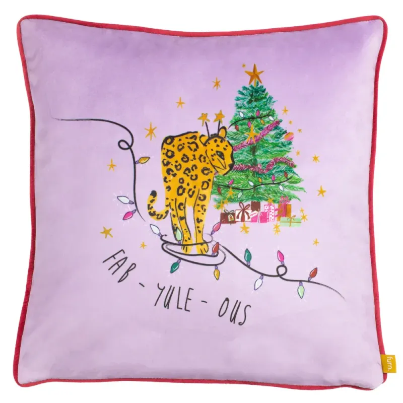 Purrfect Christmas Fabyuleous Cushion Pink/Lilac