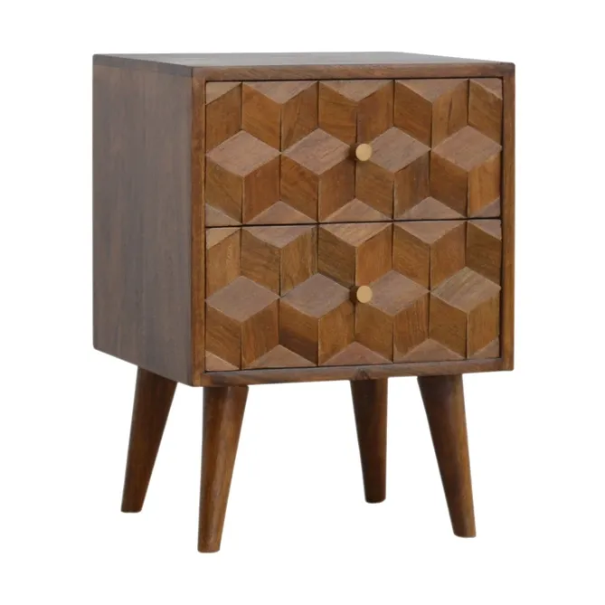 Solid Wood Chestnut Cube Carved Bedside