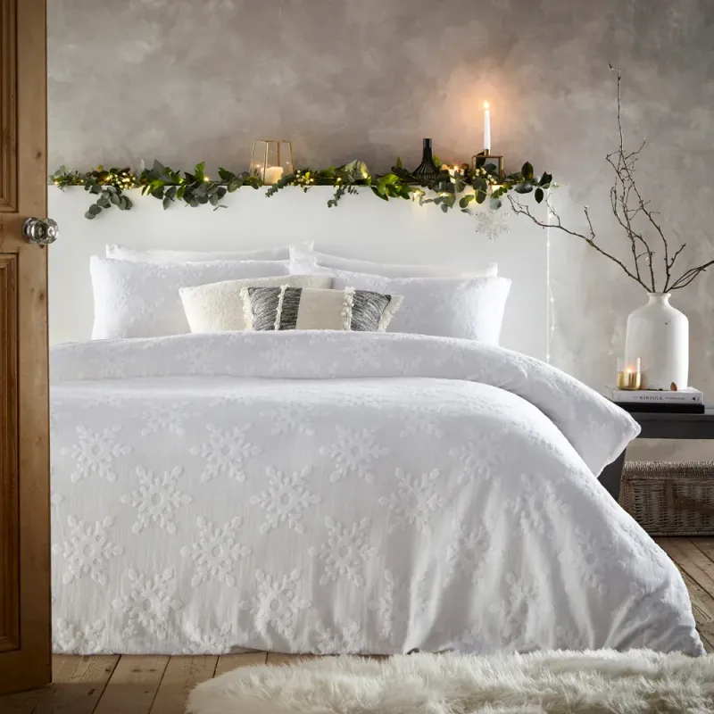 Snowflake Tufted Duvet Cover Set White