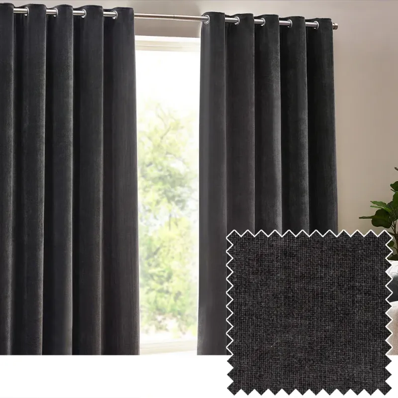 Heavy Chenille Room Darkening Eyelet Curtains Charcoal