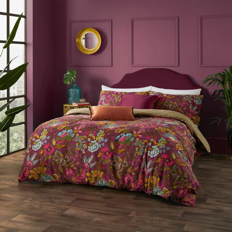 Viranai Exotic Floral Duvet Cover Set Cerise