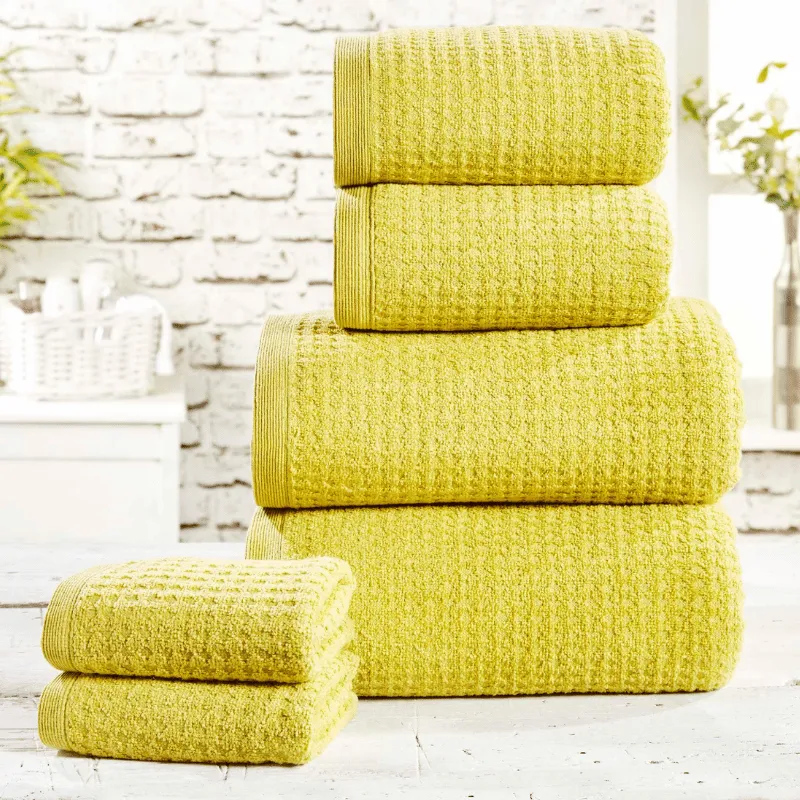 100% Cotton Waffle Design 6 Piece Towel Bale - Jive Green
