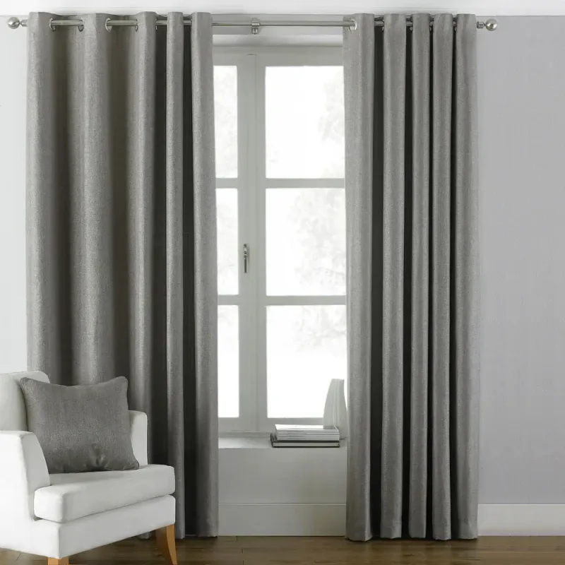 Atlantic Twill Woven Eyelet Curtains Grey