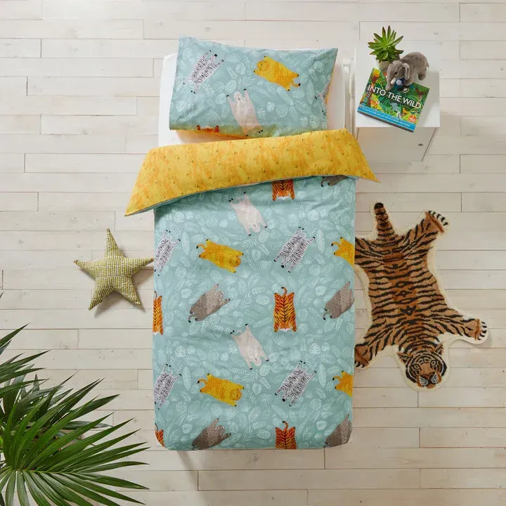 Wild Friends Kids 100% Cotton Duvet Cover Set Teal