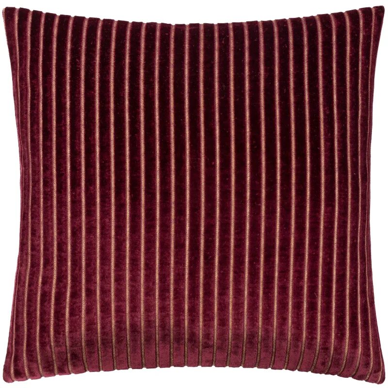 Savoy Stripe Velvet Cushion Burgundy