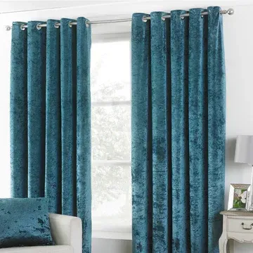 Verona Crushed Velvet Eyelet Curtains Teal