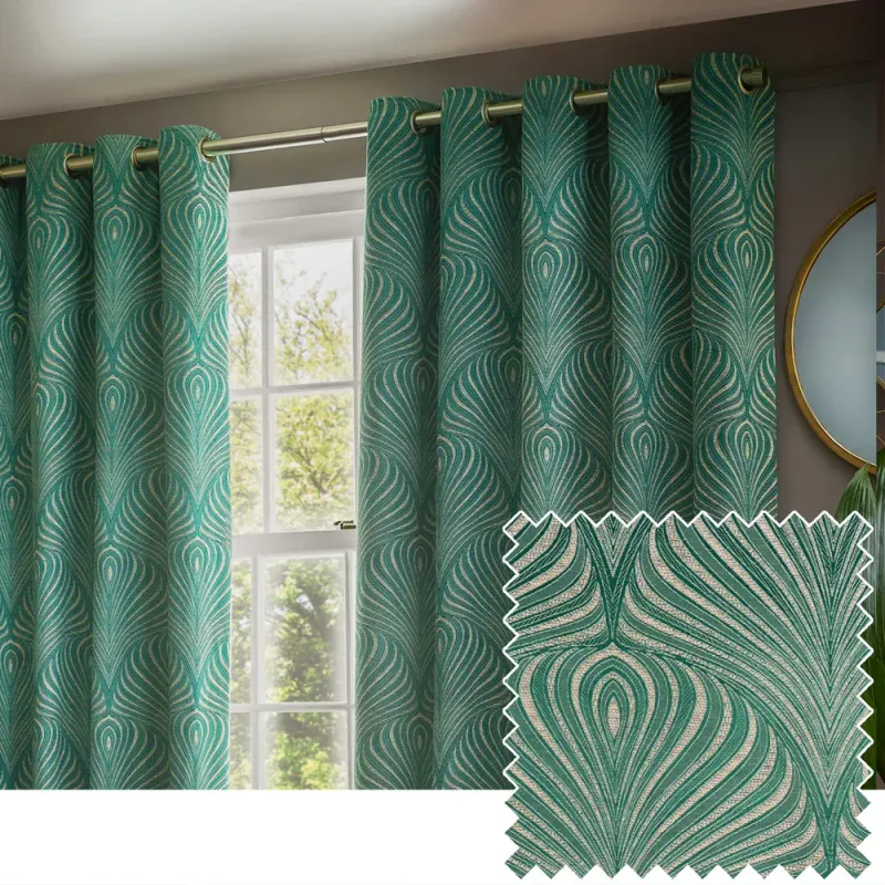 Gatsby Jacquard Eyelet Curtains Emerald