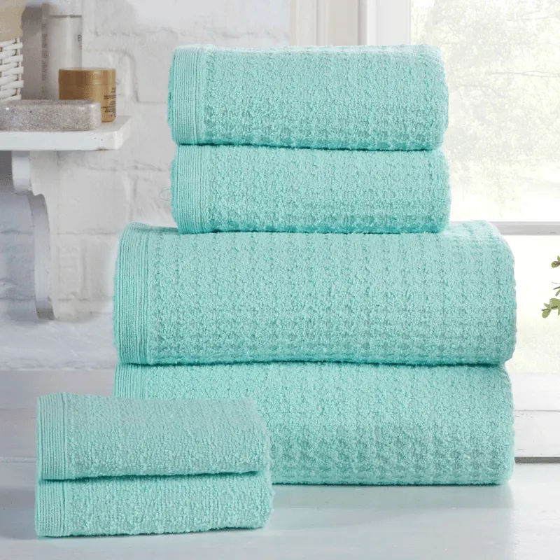 100% Cotton Waffle Design 6 Piece Towel Bale - Duck Egg