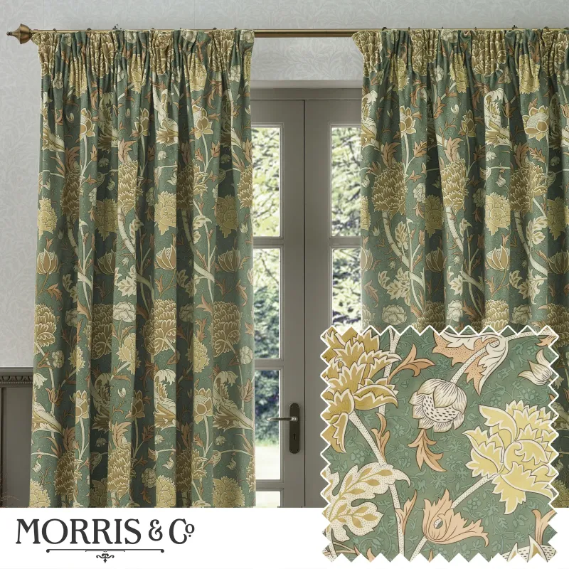Cray Floral Chenille Pencil Pleat Curtains Sage & Sunflower