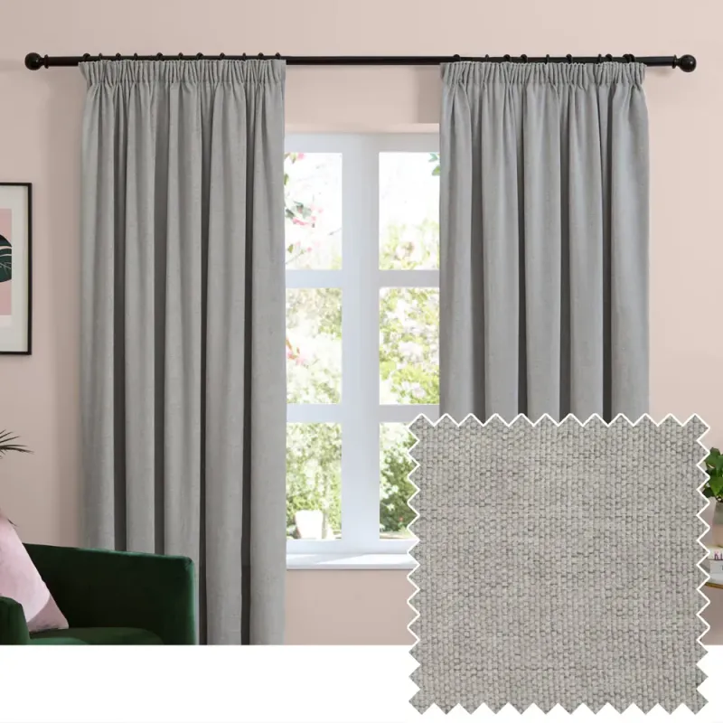 Soft Chenille Blackout Pencil Pleat Curtains Silver