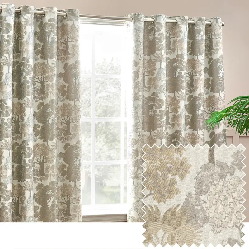 Woodlands Room Darkening Eyelet Curtains Natural