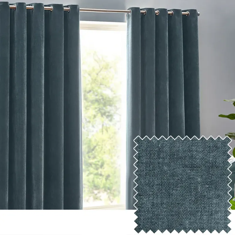 Heavy Chenille Room Darkening Eyelet Curtains Marine