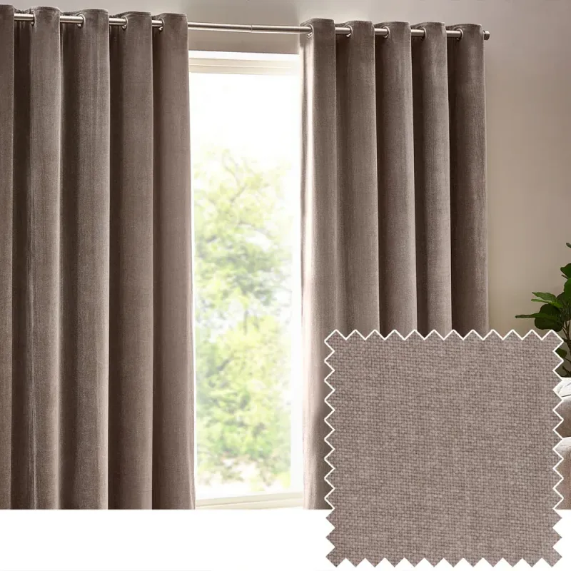 Heavy Chenille Room Darkening Eyelet Curtains Greige