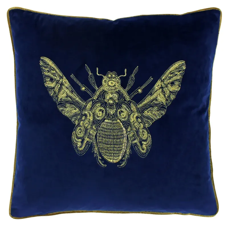 Cerana Bee Velvet Cushion Royal Blue