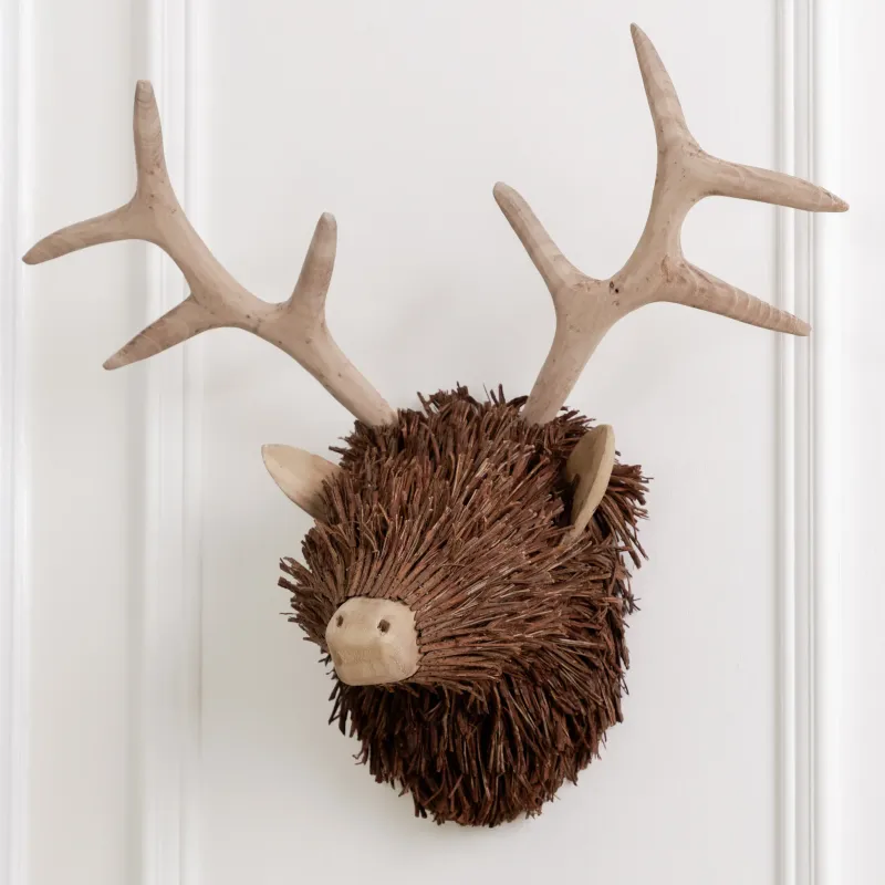 Stirling Wall Mount Stag Head Wooden Sculpture Brown